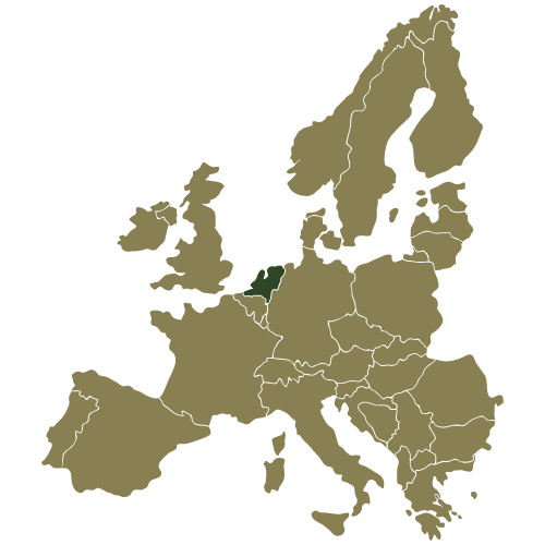 Kaart van Europa waarop Nederland gemarkeerd is